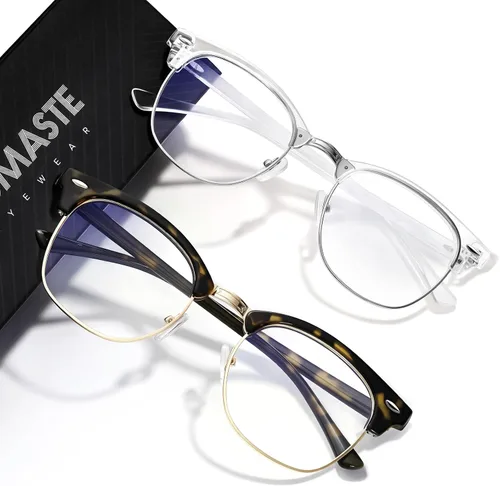 Vista 32 de Blue Light Blocking Glasses Anti Eyestrain Computer Gaming Glasses Vintage Half Frame UV Clear Lens for Women Men