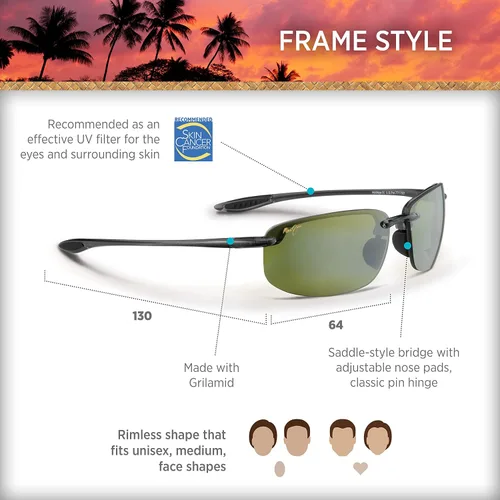 Vista 6 de Maui Jim Mens and Womens Hookipa Polarized Rimless Reading Sunglasses