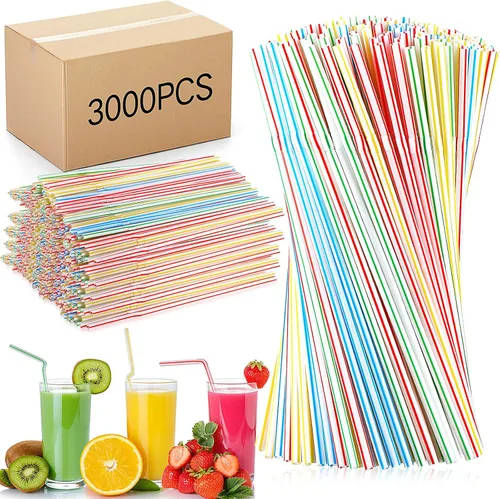 Vista 8 de Eaasty 3000 popotes de plástico flexibles a granel, popotes desechables de plástico, pajitas largas de plástico coloridas, popotes flexibles a