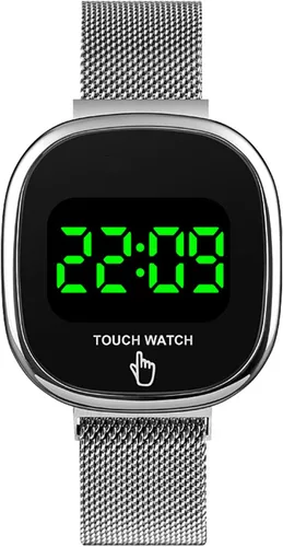 Vista 2 de MASTOP Reloj digital electrónico LED unisex, correa de malla inoxidable, resistente al agua, fecha táctil, cierre magnético, dorado