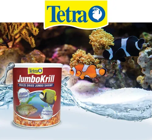 Vista 2 de Tetra JumboKrill - Camarones gigantes liofilizados de 3.5 onzas, golosinas de camarones naturales para peces de acuario, rojo (16198)