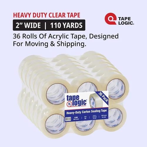 Vista 2 de Tape Logic - Cinta de embalaje acrílica de 2 pulgadas x 110 yardas, 2.2 mil, transparente (paquete de 36) rollos de cinta de embalaje resistente