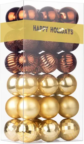 Vista 108 de Esferas pequeñas de Navidad de bronce y dorado de 1.6 pulgadas, adornos para decoración de árbol de Navidad, bolas colgantes inastillables
