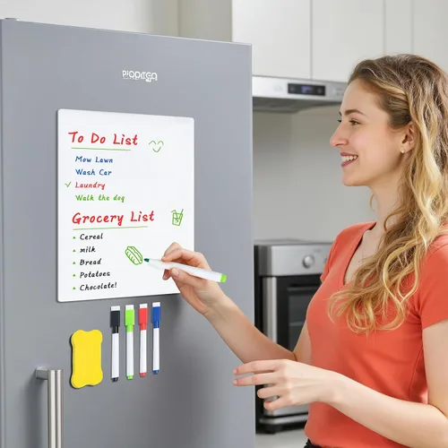 Vista 2 de M&G Pizarra magnética de borrado en seco para refrigerador, pizarra blanca de 12 x 8 pulgadas para cocina, juego de pizarra blanca pequeña con 4