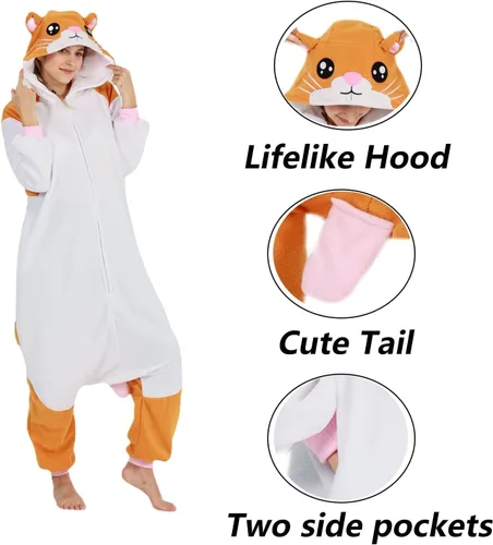 Vista 4 de SimZoo Adult Animal Onesie Pajamas, Men and Women's Animal Cosplay Costume Sleepwear, One-Piece Unisex Homewear