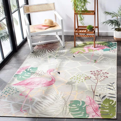 Vista 6 de SAFAVIEH Alfombra lavable para exteriores, colección Barbados, alfombra de pasillo de 2 pies 8 pulgadas x 8 pies, color gris y rosa, no desprende