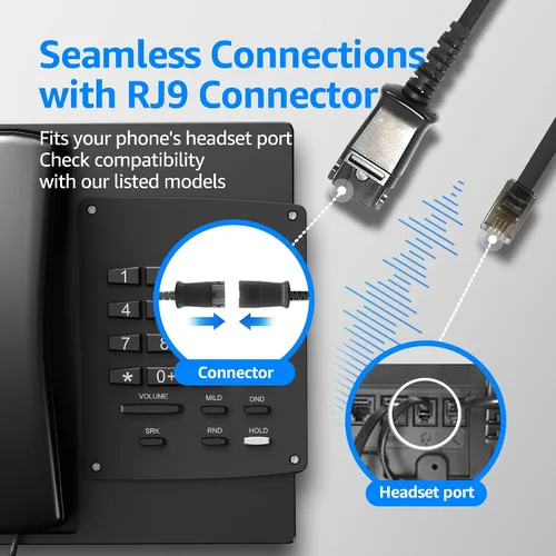 Vista 6 de IPD Auriculares de teléfono IPH-160 con micrófono con cancelación de ruido para oficina y centro de llamadas. Compatible con teléfonos fijos Polycom