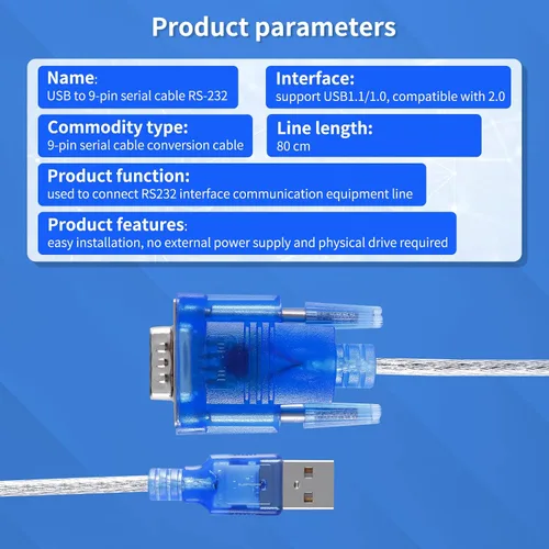 Vista 5 de Adaptador USB 2.0 a Serial DB-9 RS232, Windows 7/8/10/11/32/64/XP/RS232 al convertidor USB