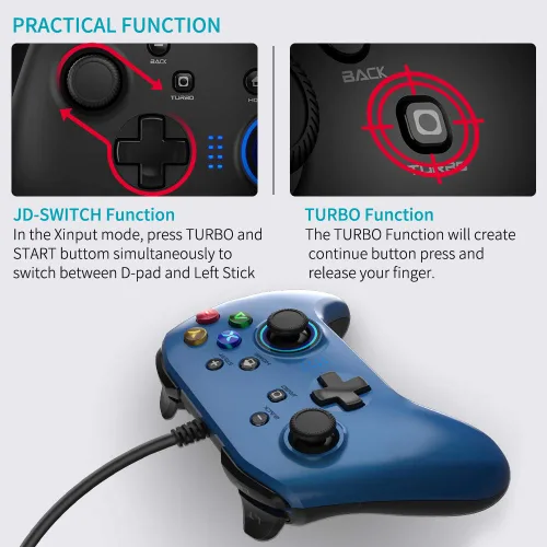 Vista 5 de ALPIAZ Wired Gaming Controller Joystick Gamepad with Dual Vibration PC Game Controller for PS3 Switch Windows 10 8 7 PC Laptop TV Box Android Phones