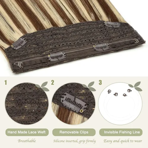 Vista 3 de Senmy Extensiones de cabello humano con alambre de pez marrón, 14 pulgadas, extensiones de cabello humano Remy, 2.82 oz, extensiones de cabello