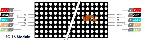 Vista 4 de Pantalla de matriz de puntos FC16 4 en 1 32x8 con chip MAX7219 - Compatible con Arduino, ESP32, ESP8266, Raspberry Pi, MicroPython - Módulo