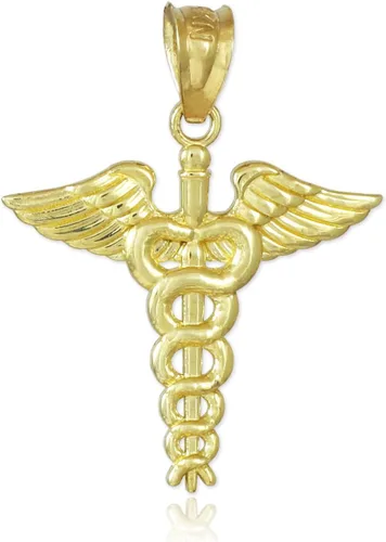 Vista 2 de American Heroes Collar con colgante de caduceo de oro de 14 quilates
