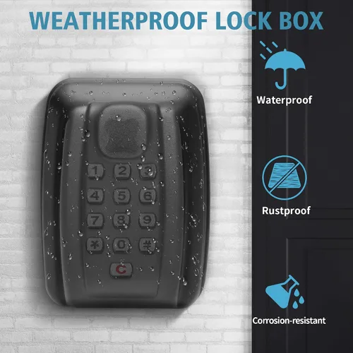 Vista 5 de Caja de bloqueo de llave con código, gran capacidad, combinación de 9 dígitos, montaje en pared, resistente a la intemperie al aire libre, caja