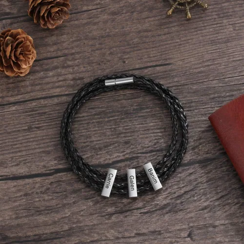 Vista 8 de Pulsera personalizada para hombre pulsera familiar con nombres grabados, colgante de plata para padre, marido, abuelo, regalo del día del padre