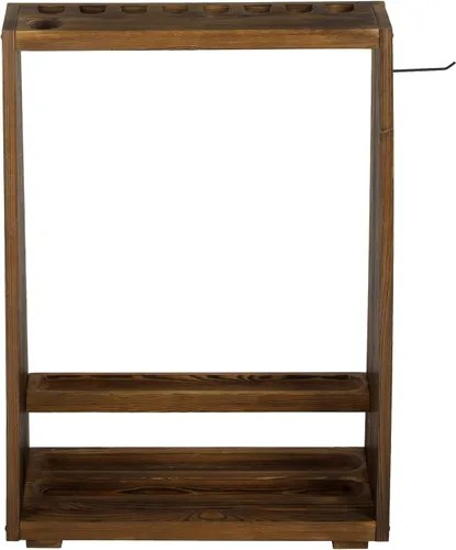 Vista 6 de MyGift Estante de almacenamiento de billar independiente, soporte de madera maciza vintage para taco de piscina, almacenamiento de bolas, gancho