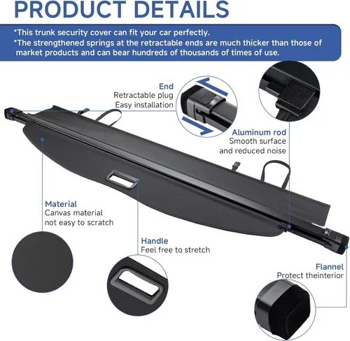 Vista 2 de FARBIN Cubierta de carga para maletero para Toyota Highlander 2015 2016 2017 2018 2019 2020 2021, cubierta retráctil para maletero impermeable