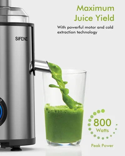 Vista 3 de Exprimidor centrífugo compacto SIFENE de 800 W para productos enteros, canal de 3.2 pulgadas de ancho stainless steel filter, dishwasher-safe