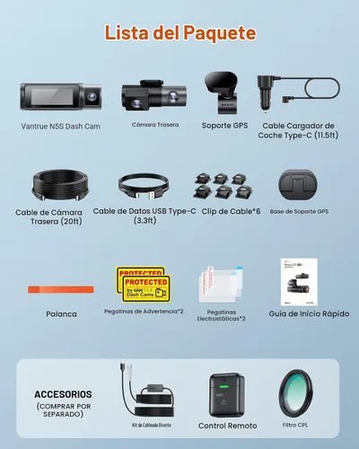 Vista 9 de Vantrue N5S 4 canales 360 grados 2.7K Dash Cam