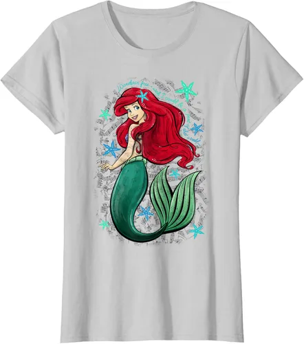 Vista 24 de Disney The Little Mermaid - Camiseta con notas musicales de Ariel, talla S Blanco