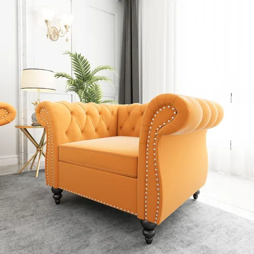 Vista 42 de QHITTY Sofá grande Accent, sofá Chesterfield de 3 plazas moderno de cuero, sofá tapizado con respaldo copetudo para muebles de sala de estar (negro)