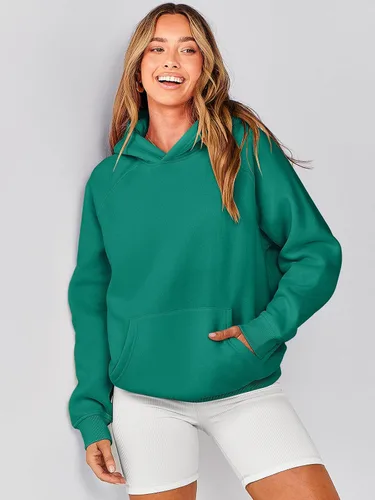 Vista 3 de Caracilia Sudaderas con capucha de gran tamaño para mujer, de manga larga, de vellón, sin botones, 2024, trajes de otoño, ropa para adolescentes