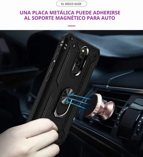 Vista 5 de YaHan Funda para Xiaomi Redmi 8A / Redmi 8, anillo giratorio de 360 grados, soporte híbrido, resistente, de doble capa, a prueba de golpes, con Negro