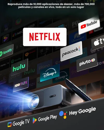 Vista 2 de [Google TV oficial] Proyector inteligente 4K compatible con WiFi y Bluetooth, aplicaciones oficiales integradas, GoogIe Voice, proyector