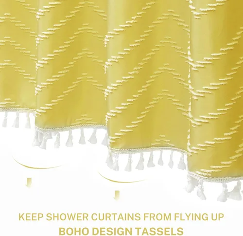 Vista 198 de Cortina de ducha Siiluminisoy de 36x72 beige, cortina de ducha de tela de tamaño pequeño, cortinas de ducha de tela con tufting, diseño chevron a