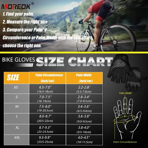 Vista 7 de MOREOK - Guantes para bicicleta de montaña (MTB) y ciclismo de descenso (DH), para hombres, de medio dedo, con almohadilla de gel que absorbe