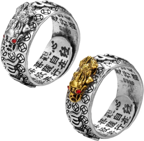 Vista 9 de Anillo Feng Shui Pixiu Mantra Para - Anillo Ajustable Pixiu Mantra De La Suerte