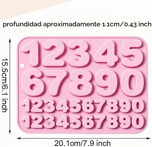 Vista 2 de Paquete de 2 moldes de silicona para números, 30 cavidades, medianos y pequeños, de 0 a 9 dígitos para hornear, chocolate, dulces, cupcake, jabón