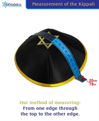 Vista 4 de Paquete de 10 piezas Hq 7.9 in Satin Kipá con cuerda de plataoro+Estrella de David para hombres y niños, sombrero Yamaka de Israel, Negro Oro