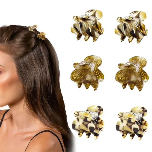 Vista 11 de Cobahom Pinzas de pelo acrílicas de concha de tortuga y leopardo para mujeres y niñas, 12 mini garras y pasadores para cabello fino o grueso