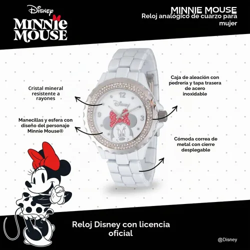 Vista 2 de Disney Minnie Mouse Watch for Women, Classic Minnie Mouse Design – Stylish Watch for Women Fans – Elegant 's Watches with Pink Stainless Steel