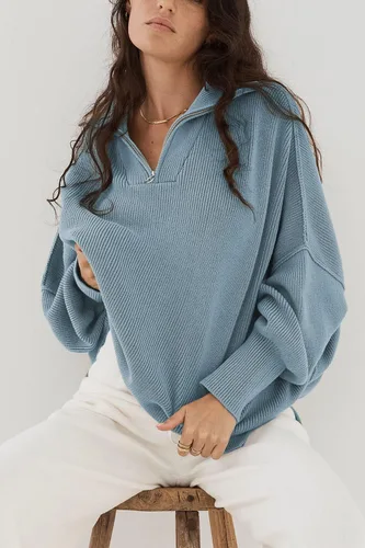 Vista 2 de PRETTYGARDEN Suéter de otoño de gran tamaño para mujer, casual, manga larga, con cremallera, cuello