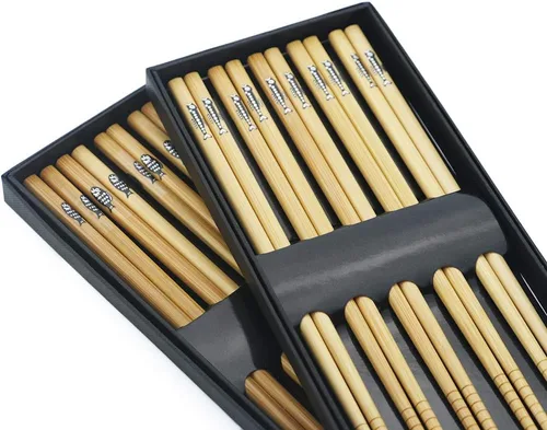 Vista 3 de Juego de 5 pares de palillos de bambú, reutilizables, estilo japonés, antideslizantes, juego de palillos clásicos de bambú natural, aptos