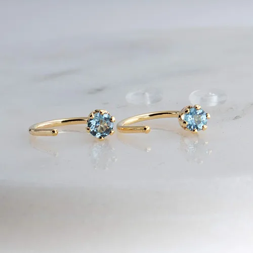 Vista 40 de Half Huggie Birthstone Gold Hoop Earrings for Women Tiny Cartilage Stud Piercing Earring Hypoallergenic Earring Screw Back Dainty Hug