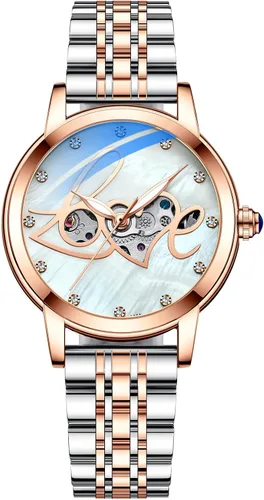Vista 10 de Reginald Relojes para mujer, reloj de vestir casual a la moda, impermeable, con esfera de esqueleto de mariposa, reloj mecánico automático Negro2