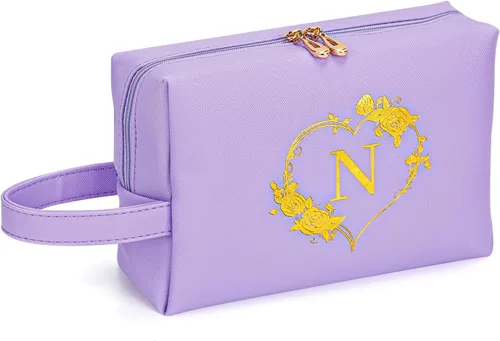 Vista 8 de Bolsa de cosméticos de viaje, bolsa de maquillaje – Bolsa de maquillaje personalizada con inicial, impermeable, bolsa grande de maquillaje, regalos