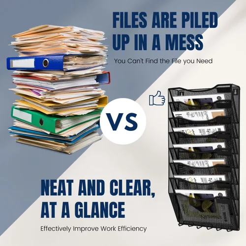 Vista 5 de Flexzion Organizador de archivos de pared, soporte de malla para colgar archivos, revisteros, organizador de archivos colgante de metal, multiusos