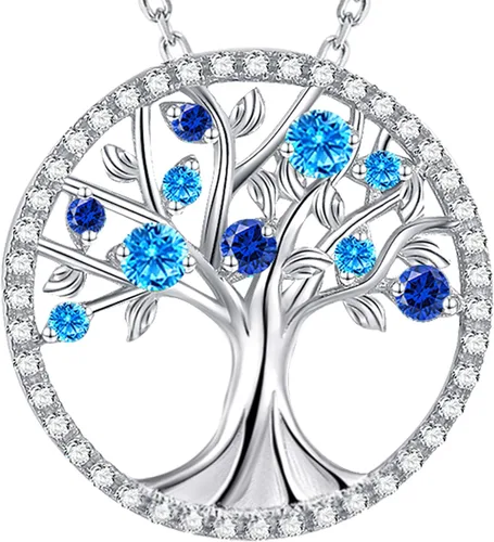 Vista 29 de Collar de árbol de la vida para mujer, collar de perlas esmeralda piedras natales de mayo, junio, para esposa, mamá, regalos de cumpleaños