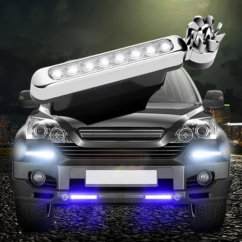 Vista 2 de Impermeable 2 piezas 8 LED de energía eólica para el exterior del coche, luz antiniebla, luz de circulación (azul)