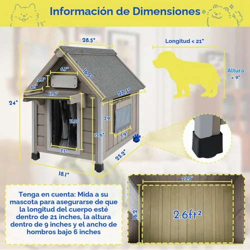 Vista 2 de Gowoodhut Casa para perros al aire libre, resistente a la intemperie, gran perrera de madera para interiores para perros pequeños con marco a prueba