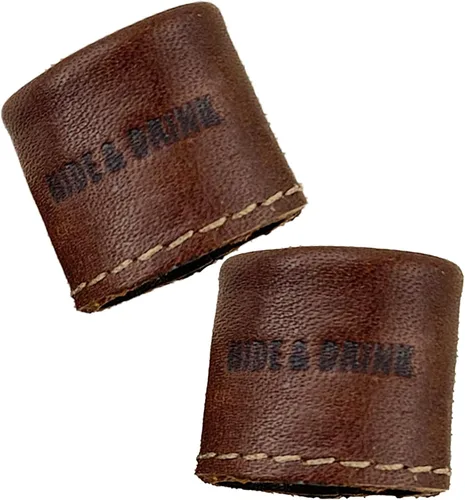 Vista 5 de Hide & Drink, Dedal de anillo de cuero (2 unidades) Protector de dedos, hecho a mano de cuero de grano completo, color marrón bourbon