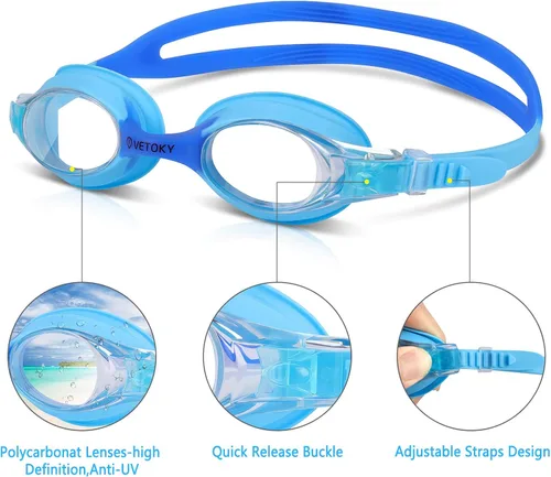 Vista 2 de Gafas de natación para niños, paquete de 2 gafas de natación antivaho con protección UV, transparentes, sin fugas, para niños y jóvenes de 3 a 12
