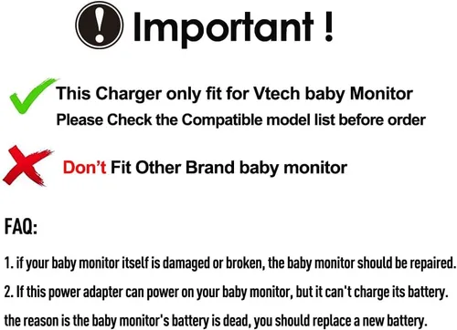 Vista 2 de Cable de alimentación para cargador de monitor de bebé VTech: adaptador de 6 V USA UL para DM221 DM221-2 DM223 DM251 (unidades de padres y bebés)