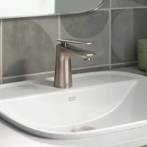 Vista 4 de American Standard 7061101.295 Aspirations - Grifo de baño de una sola manija con drenaje, 1.2 GPM, níquel cepillado