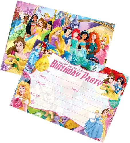 Vista 3 de 24 invitaciones de cumpleaños de princesa, invitaciones de fiesta de princesa, suministros de decoración de fiesta de cumpleaños de princesa