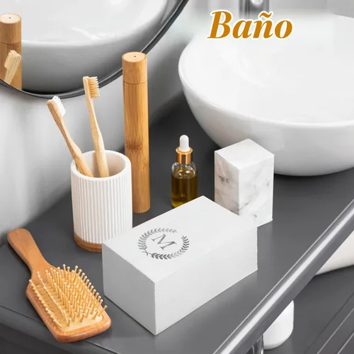 Vista 5 de Paquete de 200 servilletas desechables con monograma de papel de aluminio plateado con letra M, servilletas de mano desechables con inicial