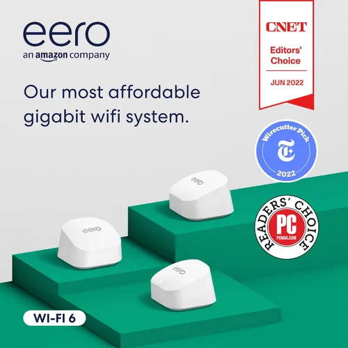 Vista 8 de Router wifi Amazon eero 6+ mesh como nuevo. Admite planes de internet de hasta un gigabit, cobertura de hasta 1500 pies² (139 m²), conecta más de 75